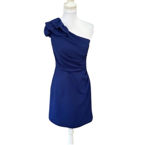 Shoshanna Dresses & Skirts - Shoshanna Stacie One Shoulder Mini‎ Dress Blue Designer Classy Formal Size 2